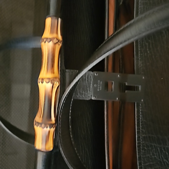 ❤️Last Chance !! Authentic GUCCI Black Leather Bamboo Bullet Tote Bag - Picture 7 of 13